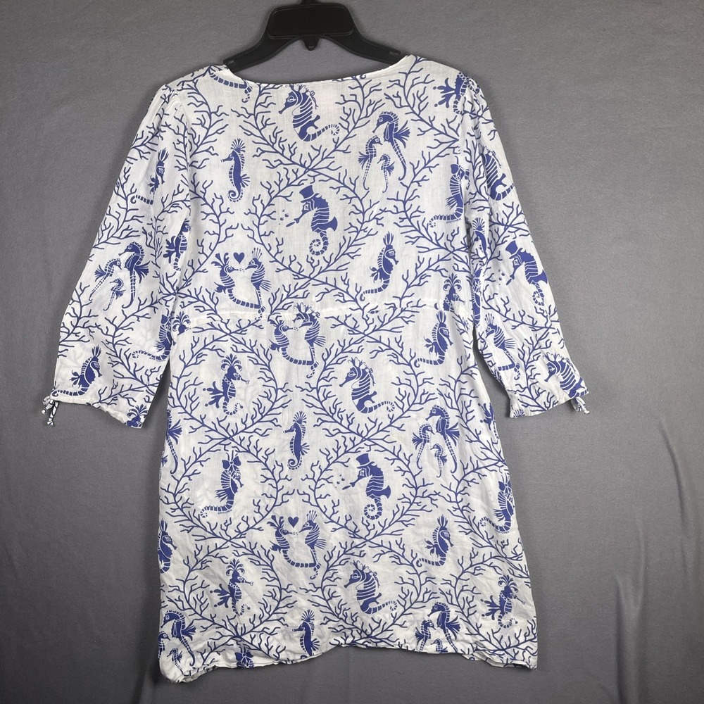 Gretchen Scott Blouse Coastal Beach Coverup Seahorses Blue Comfy Women's S - Picture 5 of 6